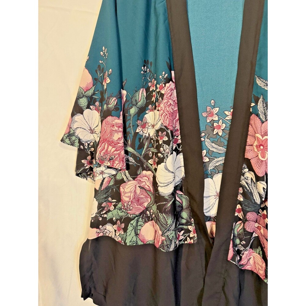 Boho Hippie Floral wrap Cardigan Women's Medium Whimsygoth Earthy Kimono Green